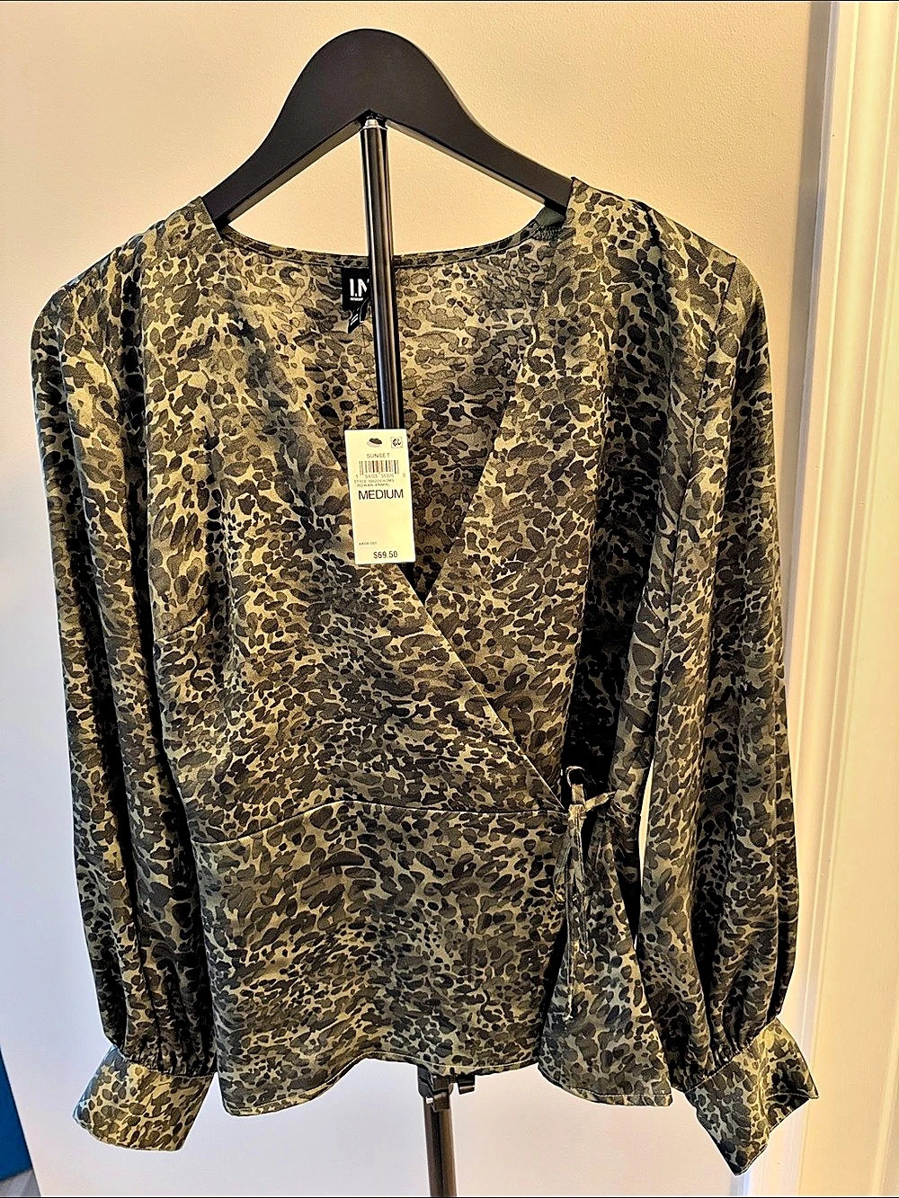 I.N.C. Animal Print Wrap Blouse in Green & Brown Size Medium NWT